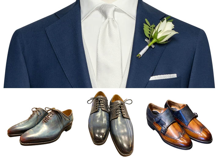 Blauwe trouwschoenen met bijpassende riem